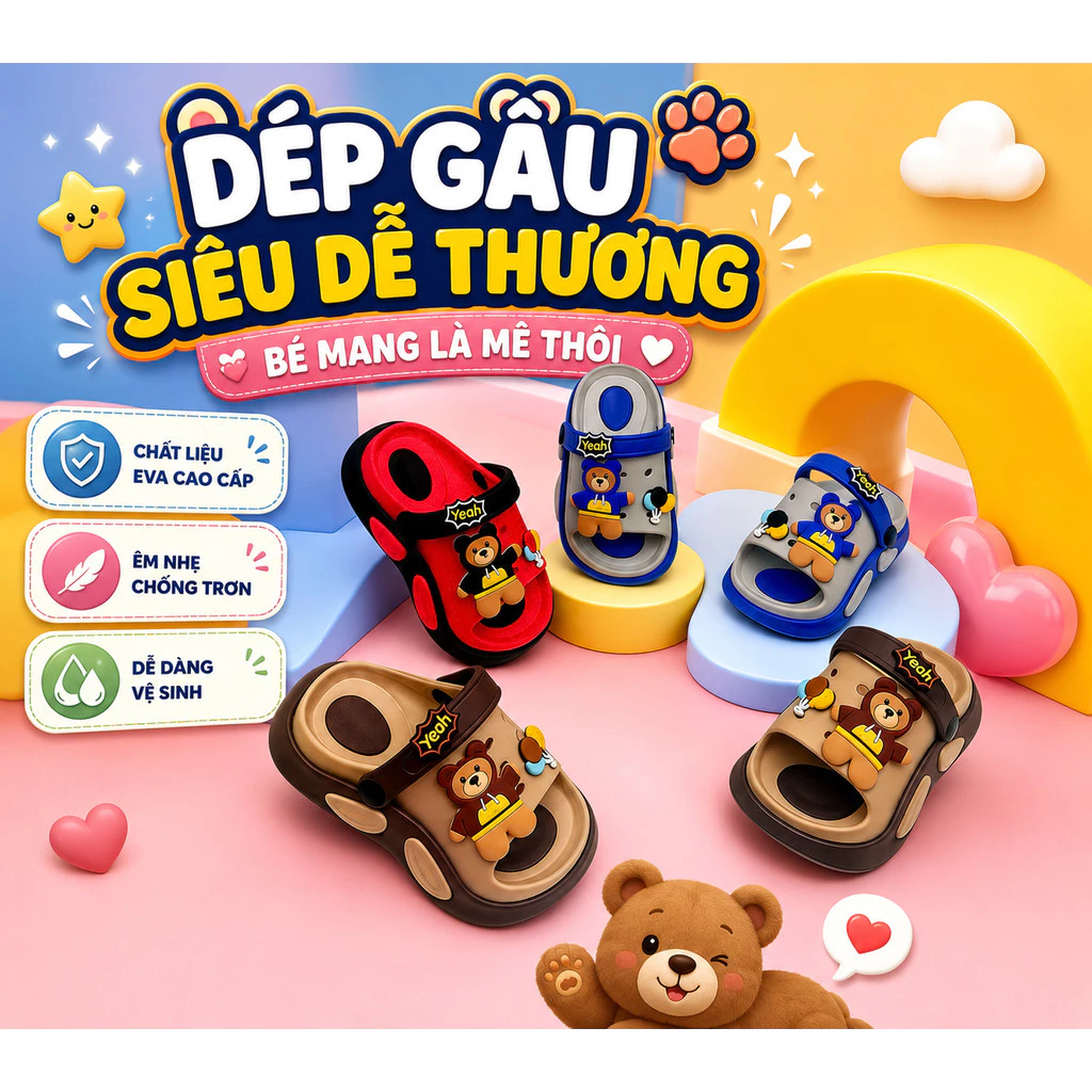 Dép Tập Đi Cho Bé Trai Đế  Mềm Chống Trượt | Quai Hậu Điều Chỉnh | Đi Êm Chân | Sandal Bé Trai Size 18-23