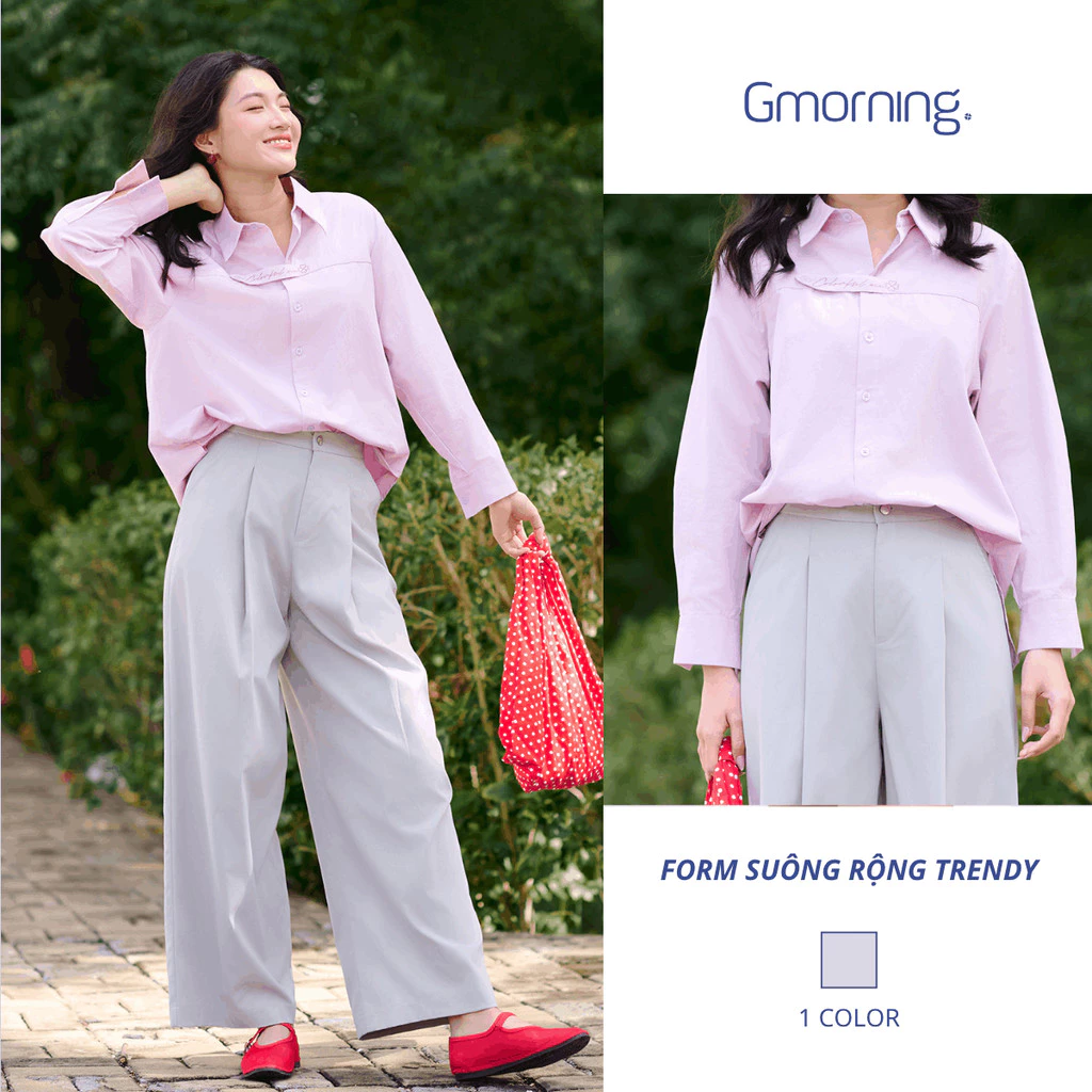 Áo sơ mi nữ form suông rộng tay dài nẹp cài trendy thời trang GMORNING YAF10004