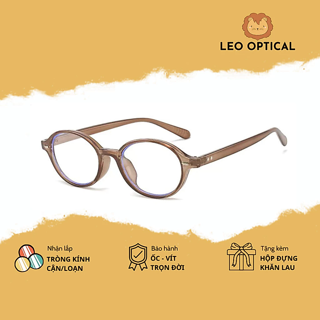 Kính mắt nữ Bayonetta round tròn oval dẹt Y2K chống ánh sáng xanh LEO OPTICAL 9431