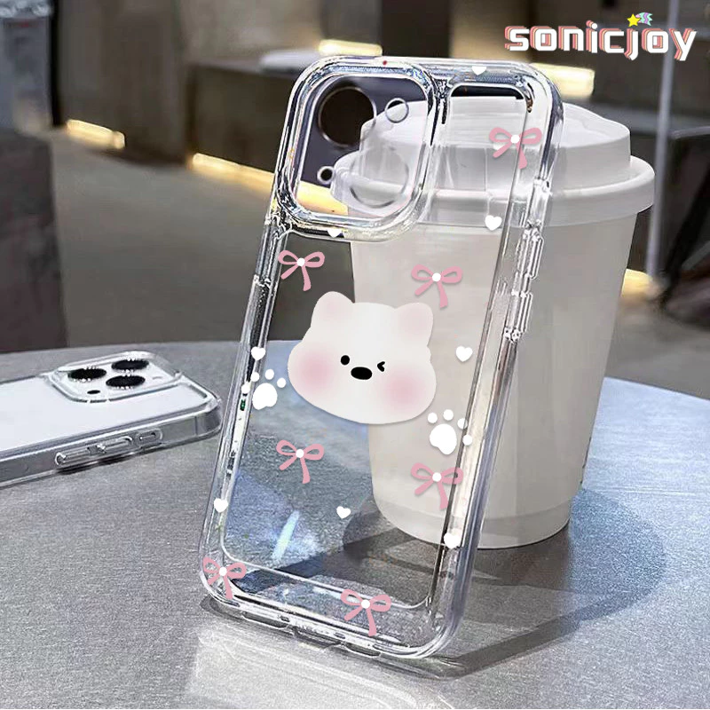 Ốp Điện Thoại Nơ Chó Con Thích Hợp Cho IPhone 11 12 13 14 15 16 Pro Max X XR XS Max 7Plus 8Plus Ốp Silicon Trong Suốt Thời Trang-SY