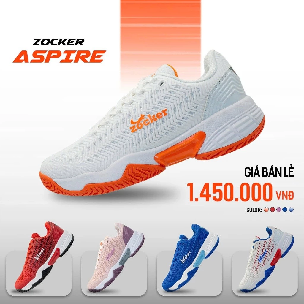 [CHÍNH HÃNG]GIÀY PICKLEBALL ZOCKER ASPIRE – ĐỈNH CAO BÁM SÂN & BẢO VỆ KHỚP GỐI