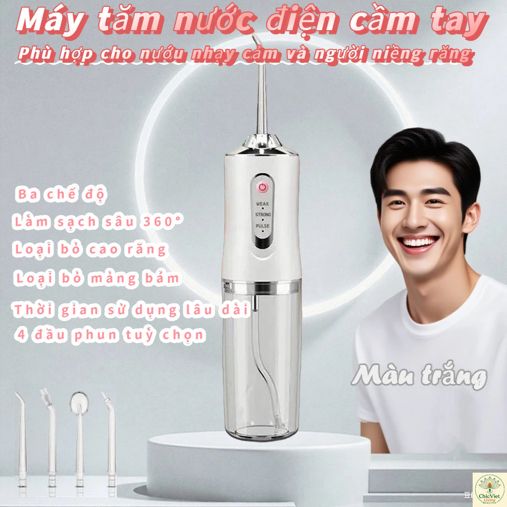 Máy tăm nước điện cầm tay gia đình-đầu phun chuyên dụnglàm sạch sâu không hại răngnha sĩ khuyên dùng