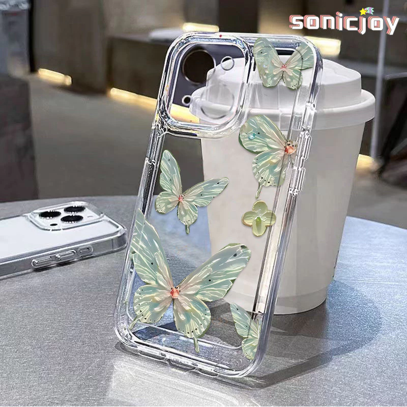 Ốp Điện Thoại Bướm Xanh Phong Cách Trung Quốc Thích Hợp Cho IPhone 11 12 13 14 15 16 Pro Max X XR XS Max 7Plus 8Plus Ốp Silicon Trong Suốt Thời Trang-SY