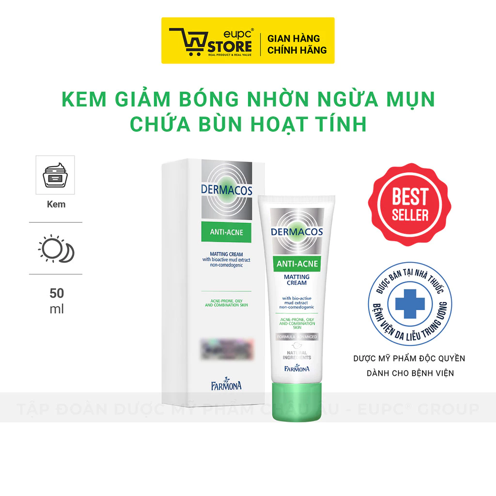 Kem Giảm Bóng Nhờn Giảm Mụn Chứa Bùn Hoạt Tính Farmona Dermacos Anti-Acne 50ml Cho Da Hỗn Hợp, Da Dầu EUPC STORE
