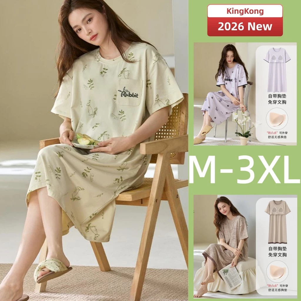 Đệm Váy Ngủ Bộ Đồ Ngủ Nữ Cotton Mùa Hè Tay Ngắn Bộ Đồ Ngủ Người Phụ Nữ Rời Mặc Ở Nhà Mặc Ban Đêm M-3XL