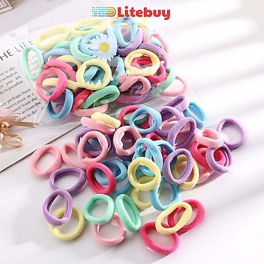PVN37855 Set 100 Dây Buộc Tóc Co Giãn Mềm Mại Nhiều Màu Sắc 3cm Dành Cho Nữ