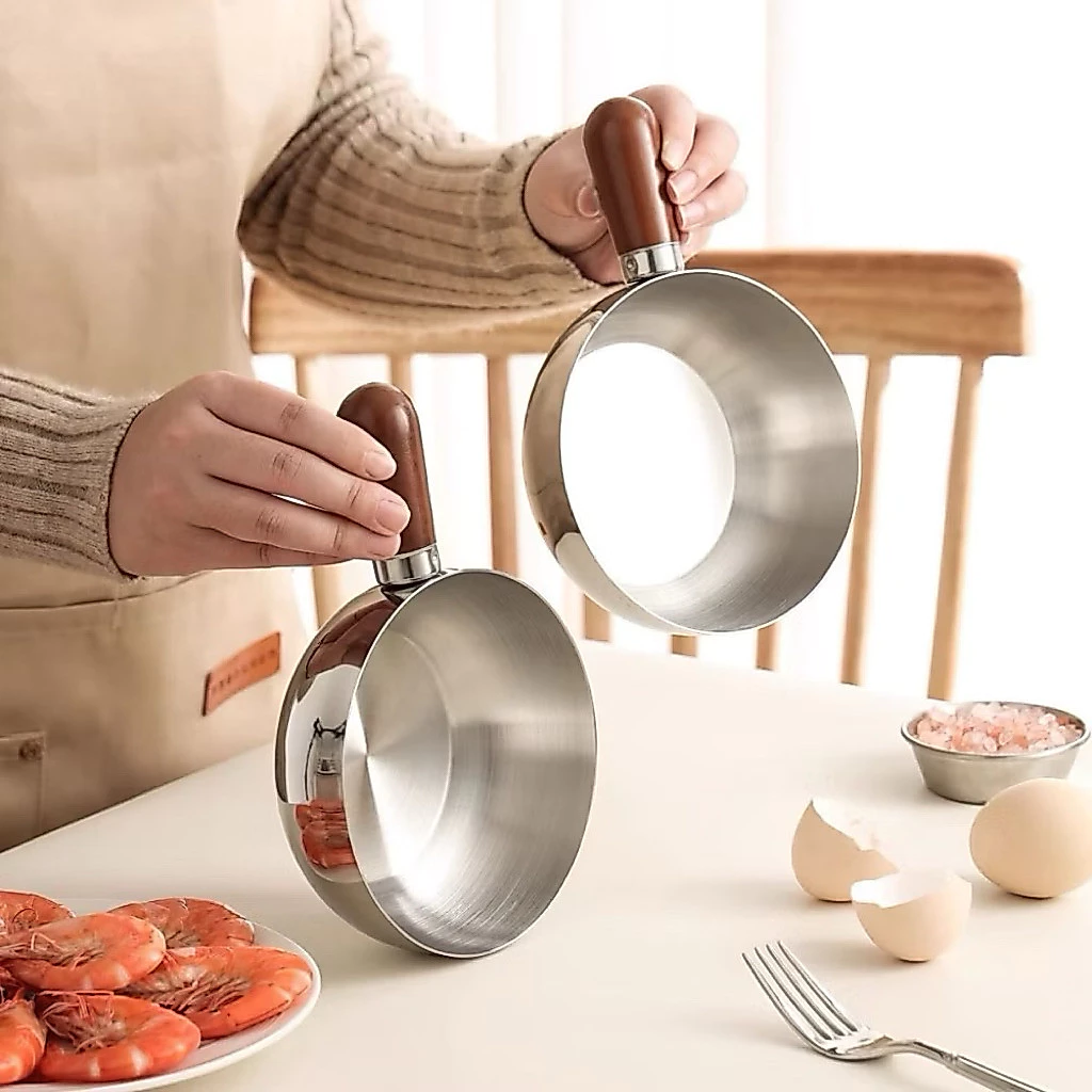 Nồi Mini Inox Cán Gỗ Chống nóng, Nồi Nấu Mì, Nấu Cháo- Dễ Vệ Sinh, Đun Được Mọi Loại Bếp