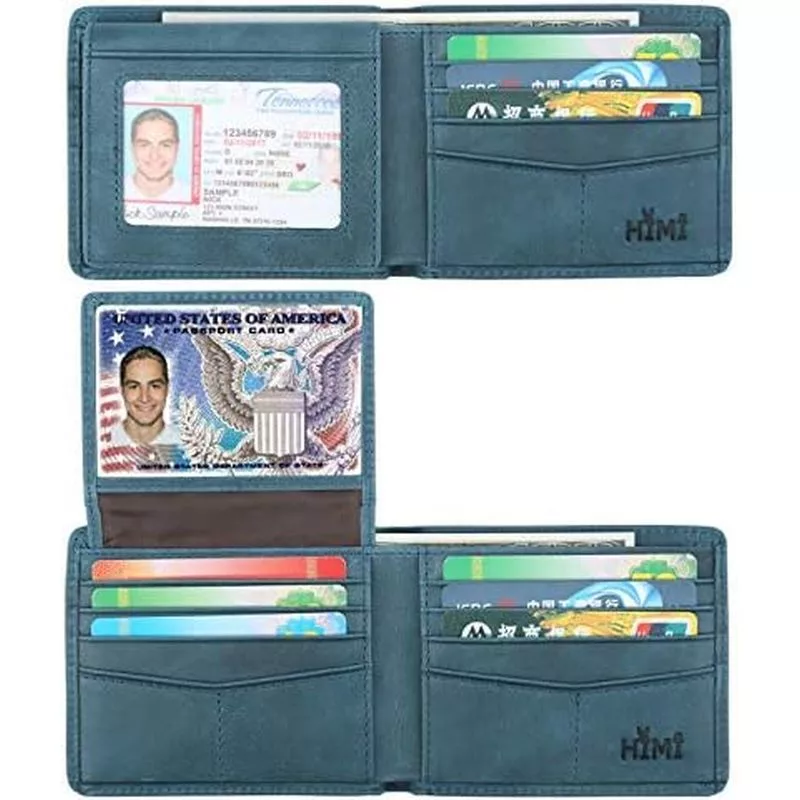 Ví dành cho nam da chính hãng RFID Chặn Bifold Ví sành điệu có 2 cửa sổ ID