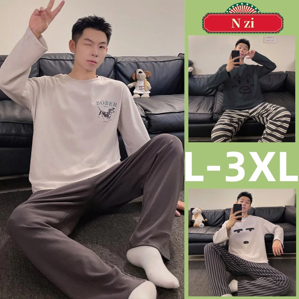 Bộ Đồ Ngủ Nam Thu Đông Cotton Dài Tay, Thiết Kế Phù Hợp Mặc Ở Nhà
