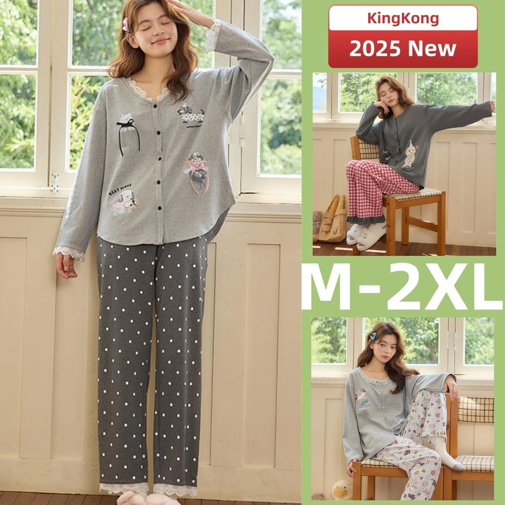 Bộ Đồ Ngủ Mùa Thu Đông Dài Tay Cho Nữ, Cotton, Họa Tiết Dễ Thương, Phù Hợp Mặc Nhà