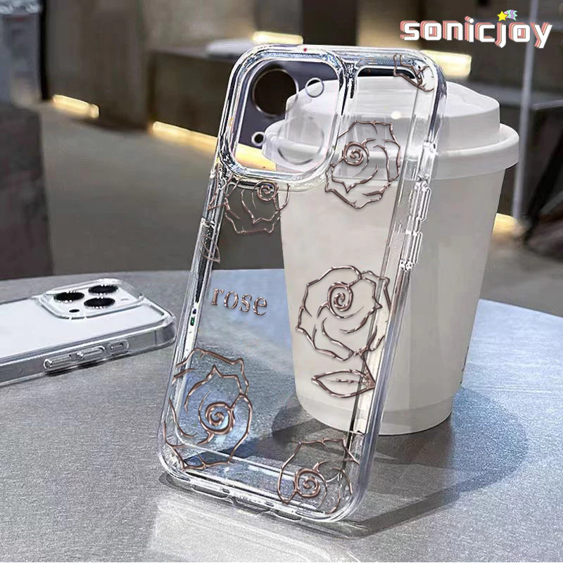 Ốp Điện Thoại Phác Thảo Hoa Hồng Thích Hợp Cho IPhone 11 12 13 14 15 16 Pro Max X XR XS Max 7Plus 8Plus Ốp Silicon Trong Suốt Thời Trang-SY