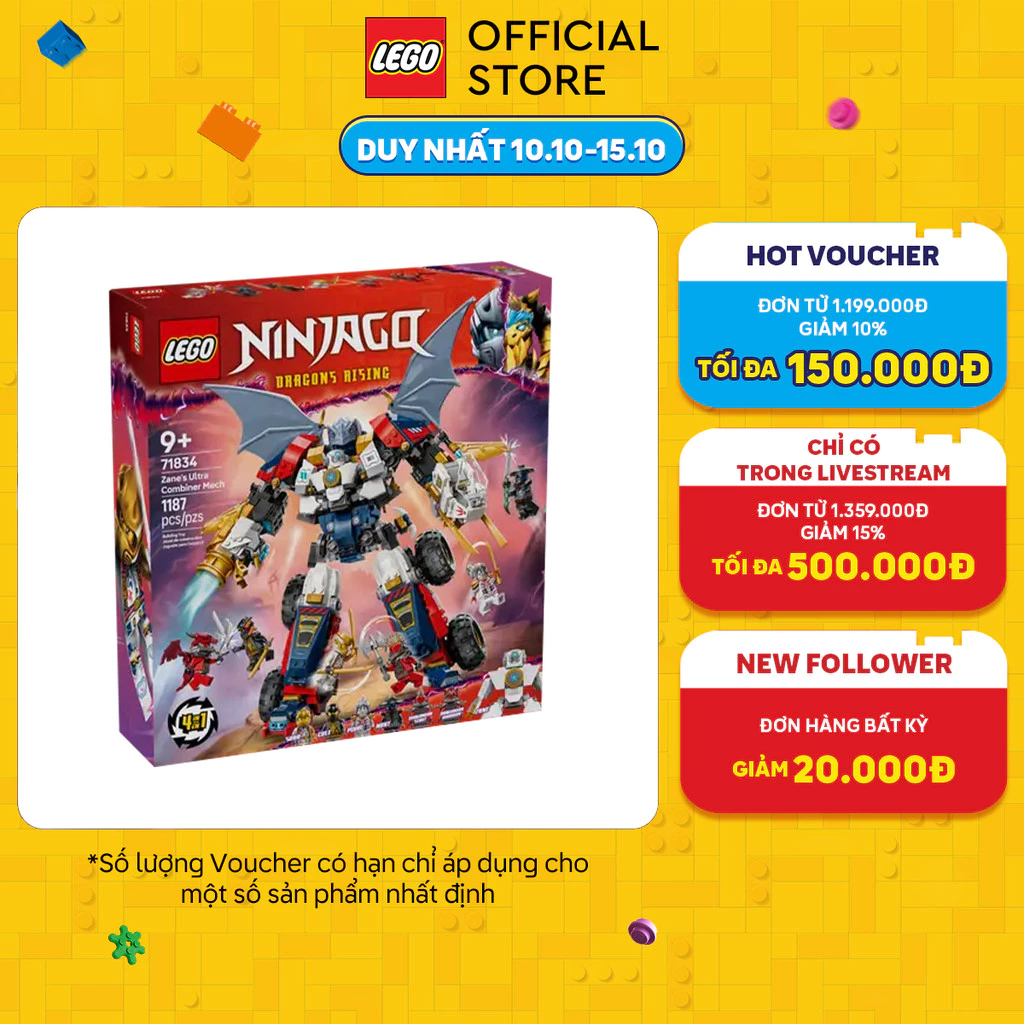 LEGO NINJAGO 71834 Đồ Chơi Lắp Ráp Chiến Giáp Kết Hợp Của Zane (1187 chi tiết)