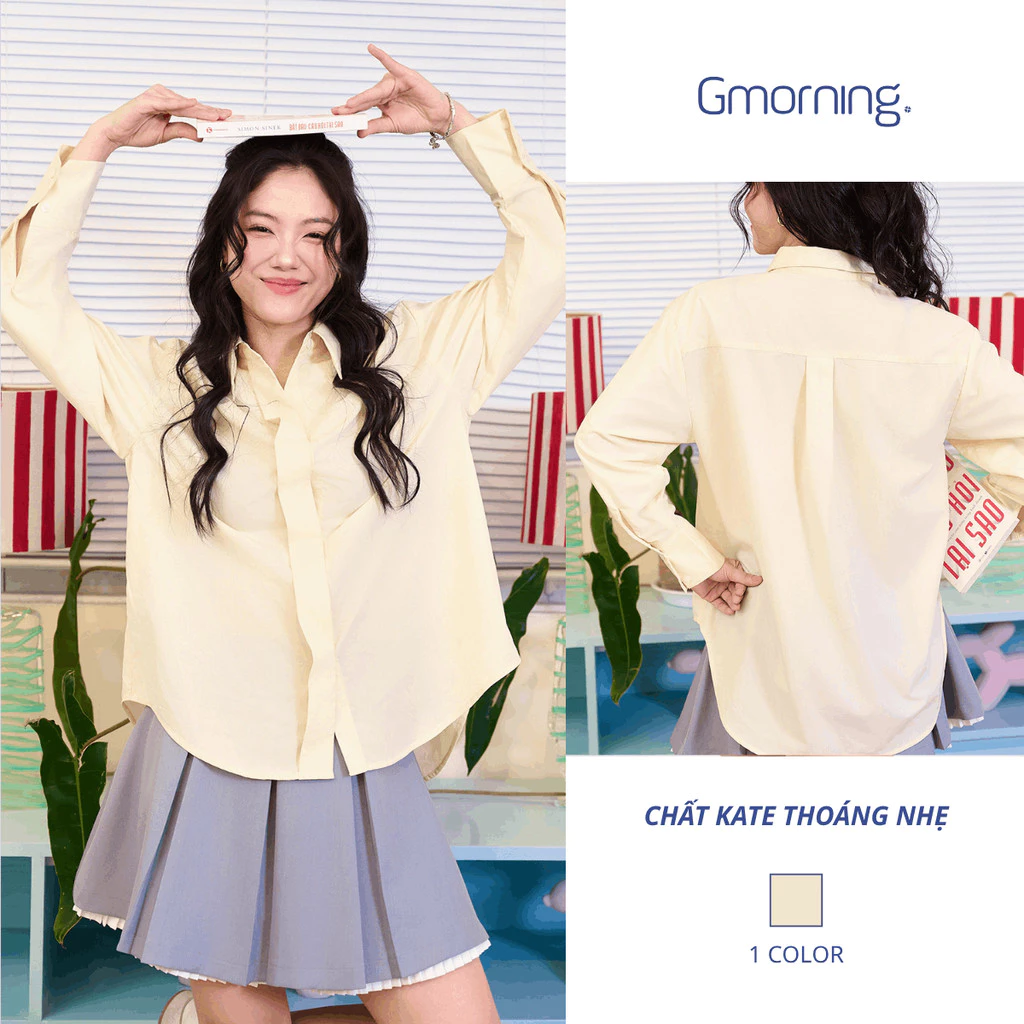 Áo sơ mi trơn đi làm form rộng thoải mái công sở GMORNING - YAF11019