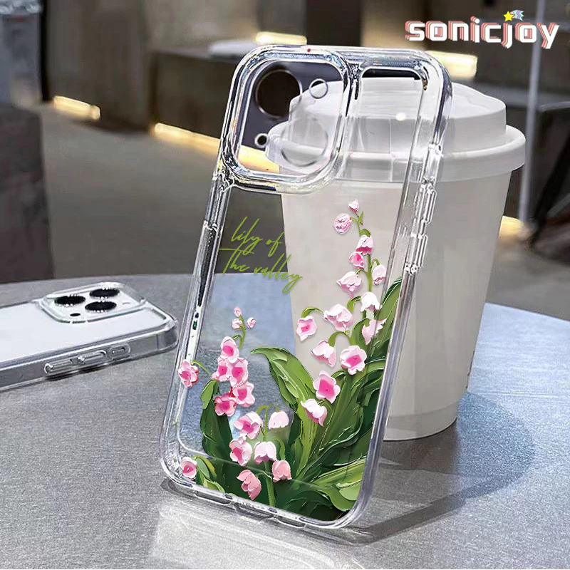 Ốp Điện Thoại lily Hồng Thung Lũng Thích Hợp Cho IPhone 11 12 13 14 15 16 Pro Max X XR XS Max 7Plus 8Plus Ốp Silicon Trong Suốt Thời Trang-SY