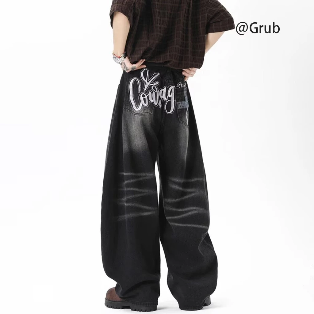 Quần Jean nam Machete Đen Style Retro Quần jean baggy in chữ phong cách American retro Thiết kế Cleanfit unisex dễ phối đồ