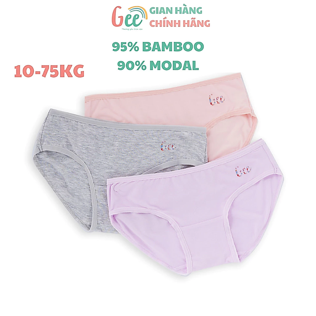 Quần lót tam giác Gee XÁM HỒNG, set 3 quần chip size mẹ và bé sx tại VN mềm mát, thấm hút, kháng khuẩn, size 10-75kg-TG5