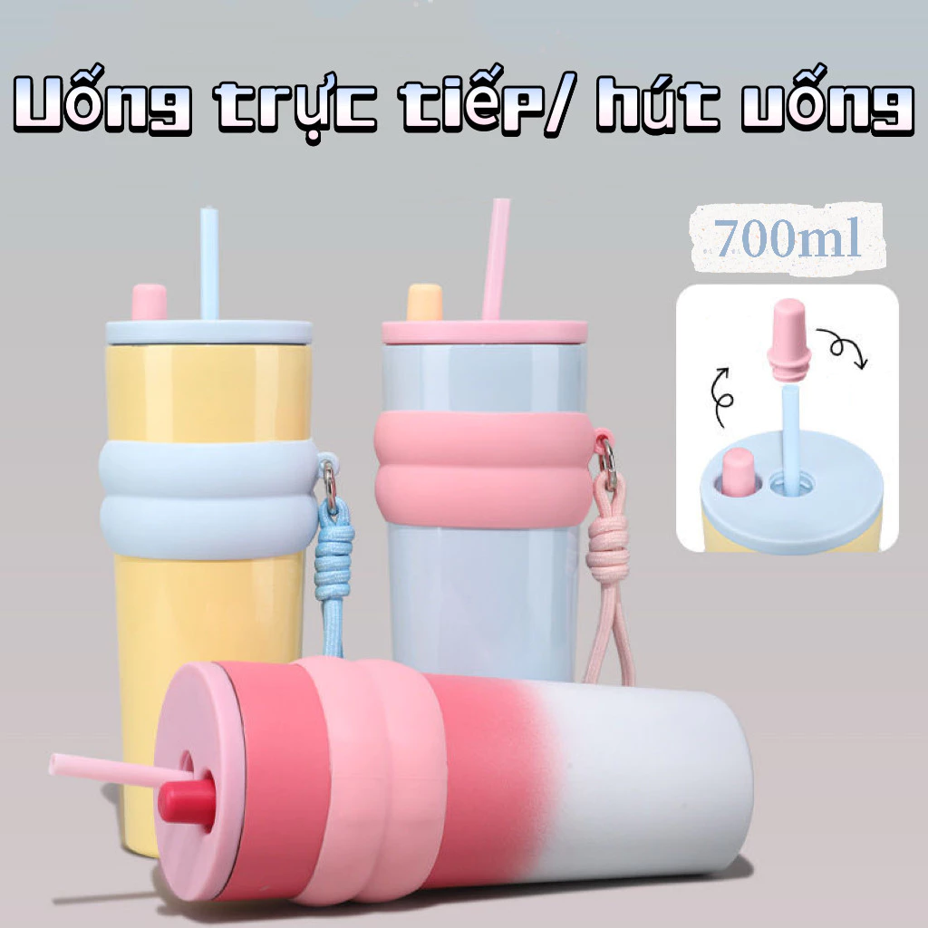 Ly giữ nhiệt uống trực tiếp/ hút, chất liệu thép không gỉ 316, dung tích lớn, chịu nhiệt tốt