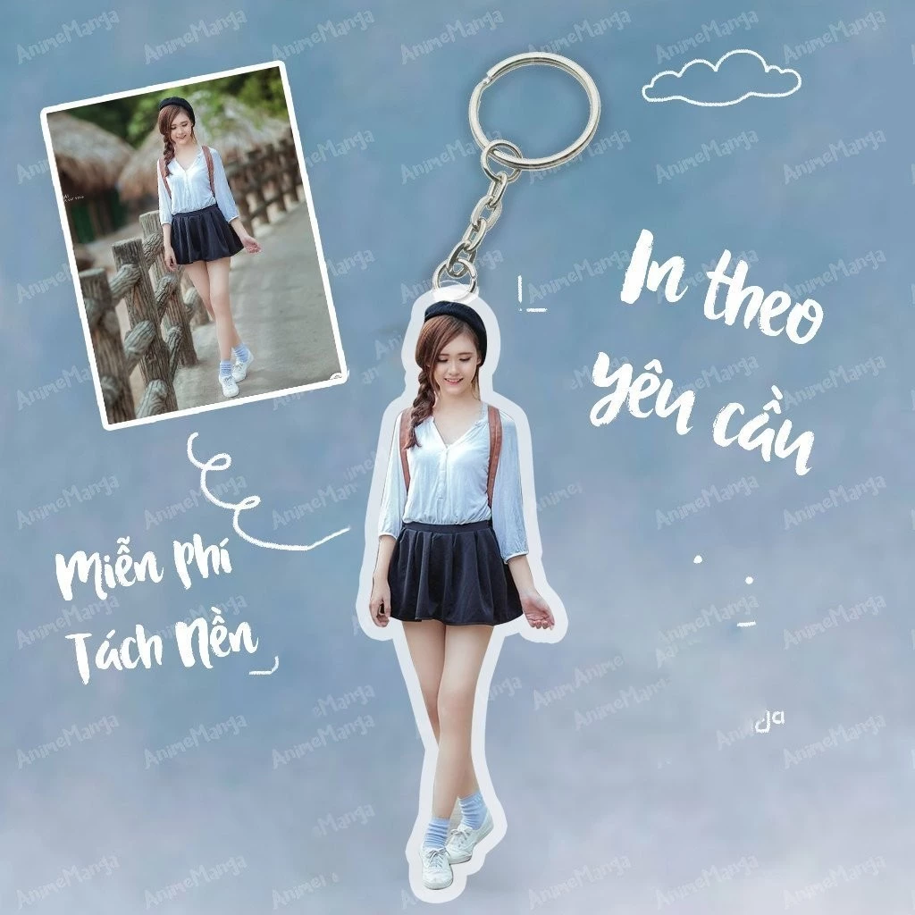 Móc khoá chân dung cắt viền THEO YÊU CẦU siêu cute làm quà tặng, quà lưu niệm móc khoá mica in 2 mặt