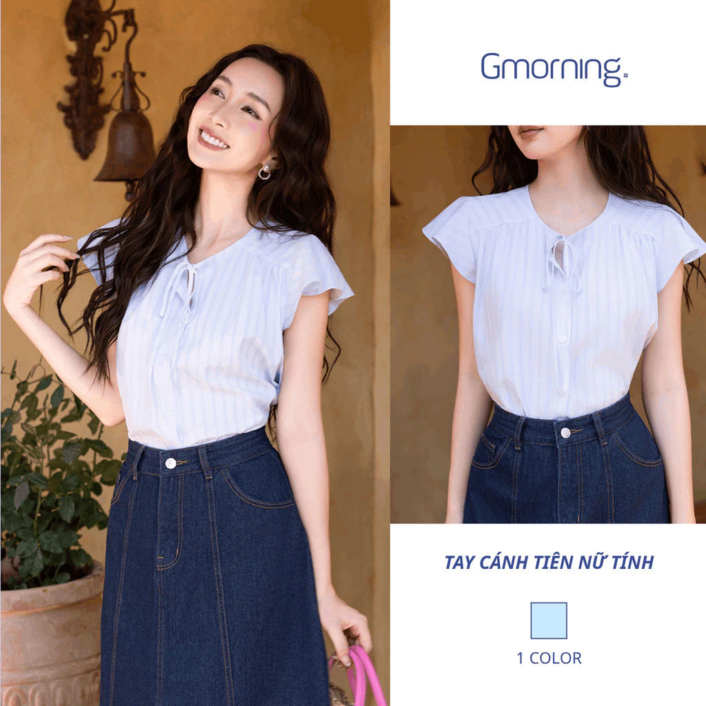 Áo Sơ Mi Nữ Tay Cánh Tiên Thắt Nơ Vintage Gmorning YAG04081