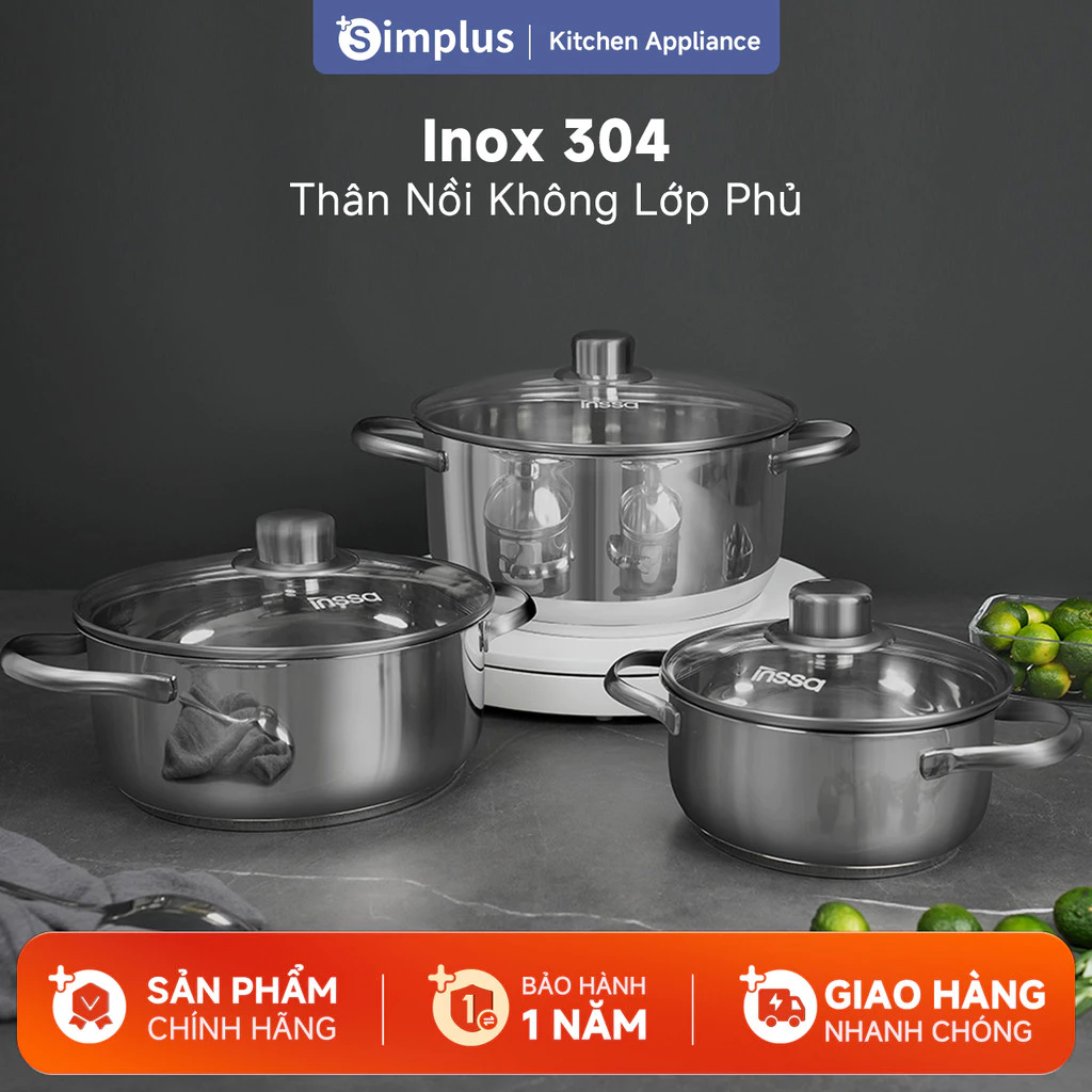 Simplus×INSSA Set 3 món Nồi bằng thép không gỉ 16cm/20cm/24cm GUOJ034