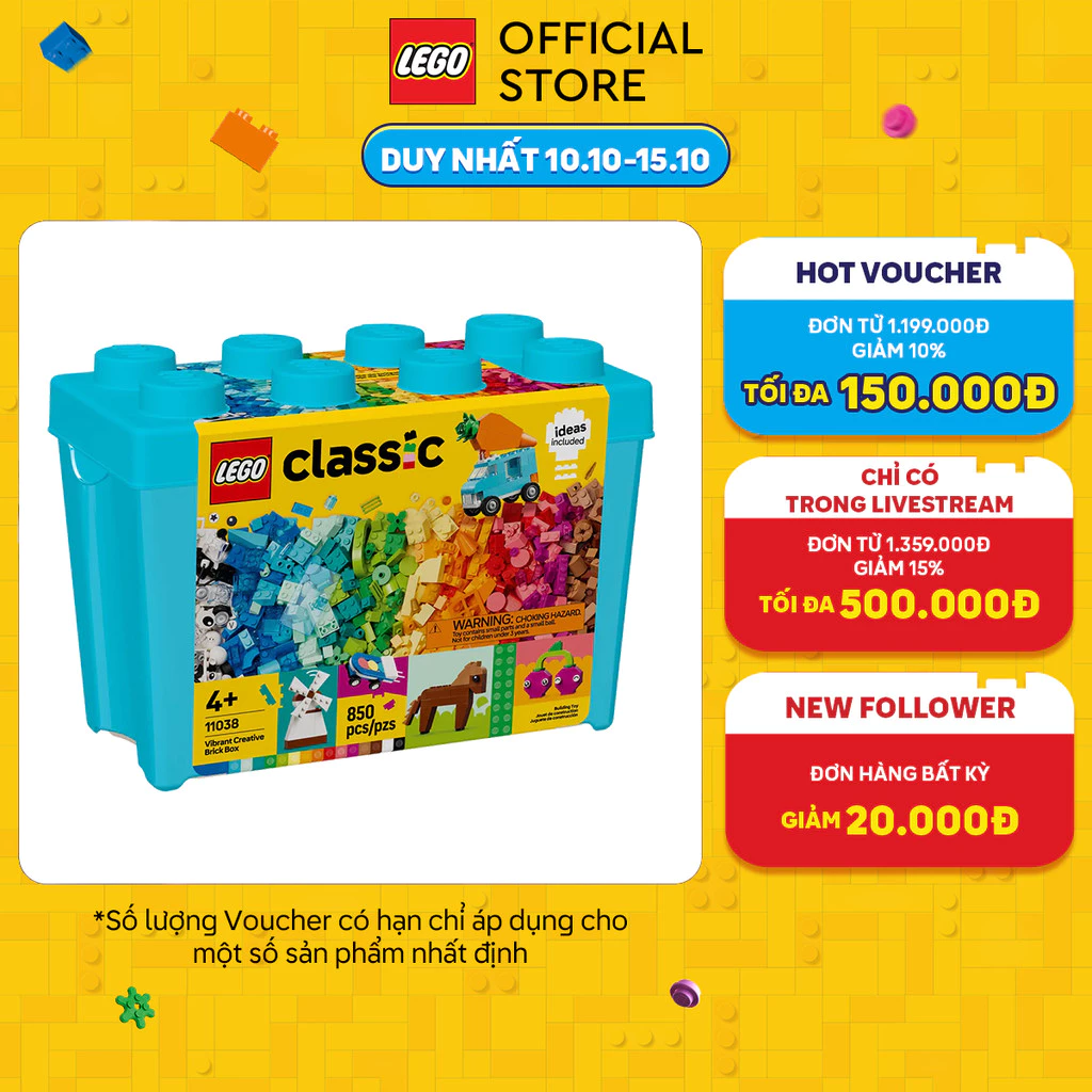 LEGO CLASSIC 11038 Đồ chơi lắp ráp Thùng gạch sáng tạo sống động (850 Chi Tiết)