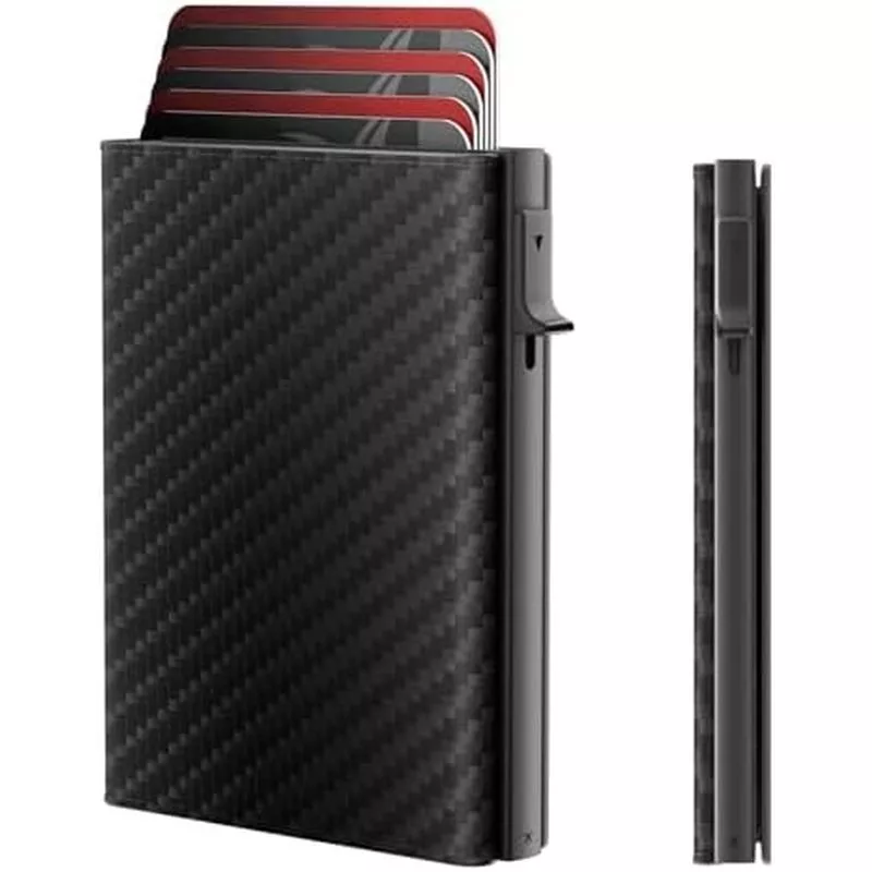 Ví đựng thẻ nam - Ví thông minh dành cho nam, Hộp đựng thẻ bật lên, Da hạt trên cùng, Chặn RFID, Mỏng, Tối giản, Siêu mỏng, Túi trước, Dung lượng thẻ 9-14 | Cửa sổ ID | Vỏ bọc