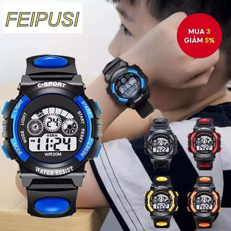 Đồng hồ LED trẻ em chống nước phong cách mới với màn hình đa chức năng phát sáng cho bé trai và bé gái.