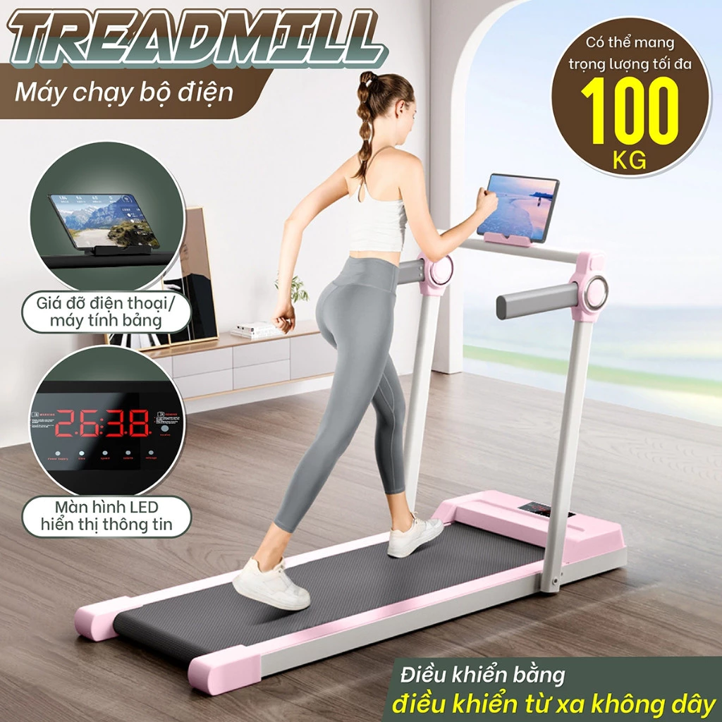 [MALL] Máy chạy bộ, Đi bộ trong nhà dùng điện TM300 (Hồng, Đen), băng chạy chống rung