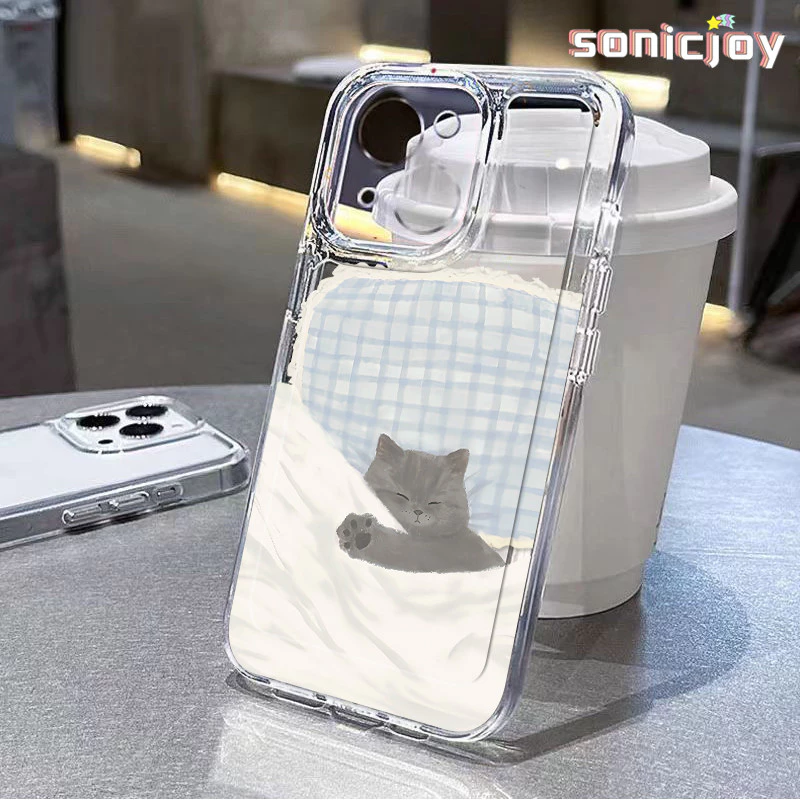 Ốp Điện Thoại Mèo Ngủ Thích Hợp Cho IPhone 11 12 13 14 15 16 Pro Max X XR XS Max 7Plus 8Plus Ốp Silicon Trong Suốt Thời Trang-SY