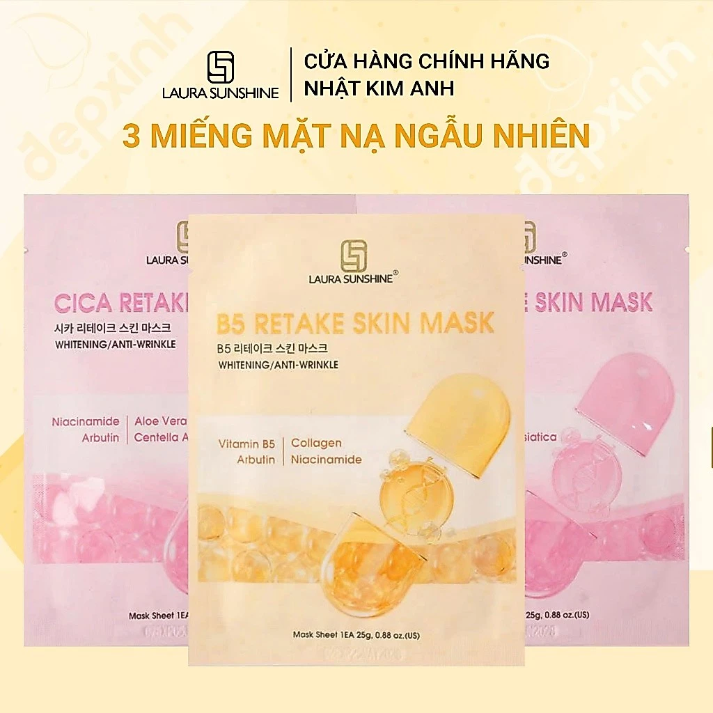[NGẪU NHIÊN] Combo 3 miếng mặt nạ dưỡng sáng da cấp ẩm Laura Sunshine Skin Mask 25g