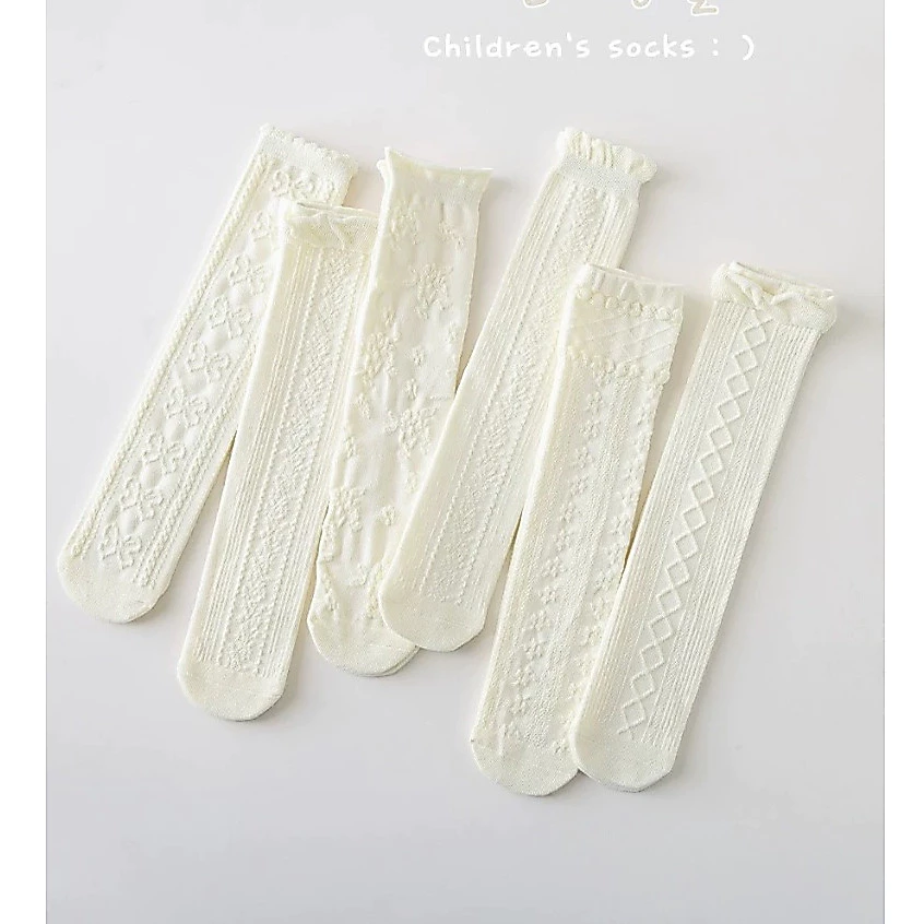 Sét 5 Đôi Tất Vớ Cotton Dài Bắp Đùi ,Thoáng Khí Thấm Hút Mồ Hôi Phối Hoạ Tiết Gothic Cho Bé Gái te69
