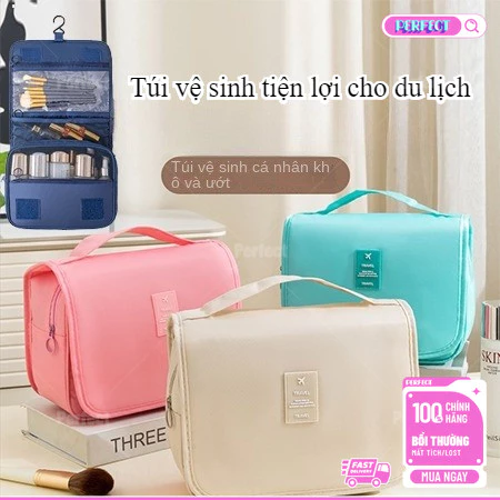 Túi Đựng Mỹ Phẩm Đa Năng Có Móc Treo, Chất Vải Dày Dặn Chống Thấm Nước, Nhiều Ngăn Đựng Đồ Gọn Gàng