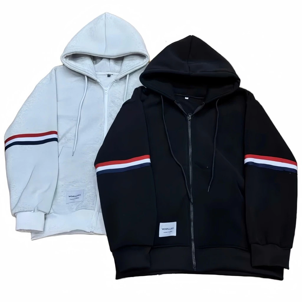 Áo Khoác Hoodie Zip Phối Dây Đỏ Tay Mũ 2 Lớp Chất Nỉ Dày Dặn Chuẩn Đẹp Cao Cấp Nam Nữ Top Áo Khoác