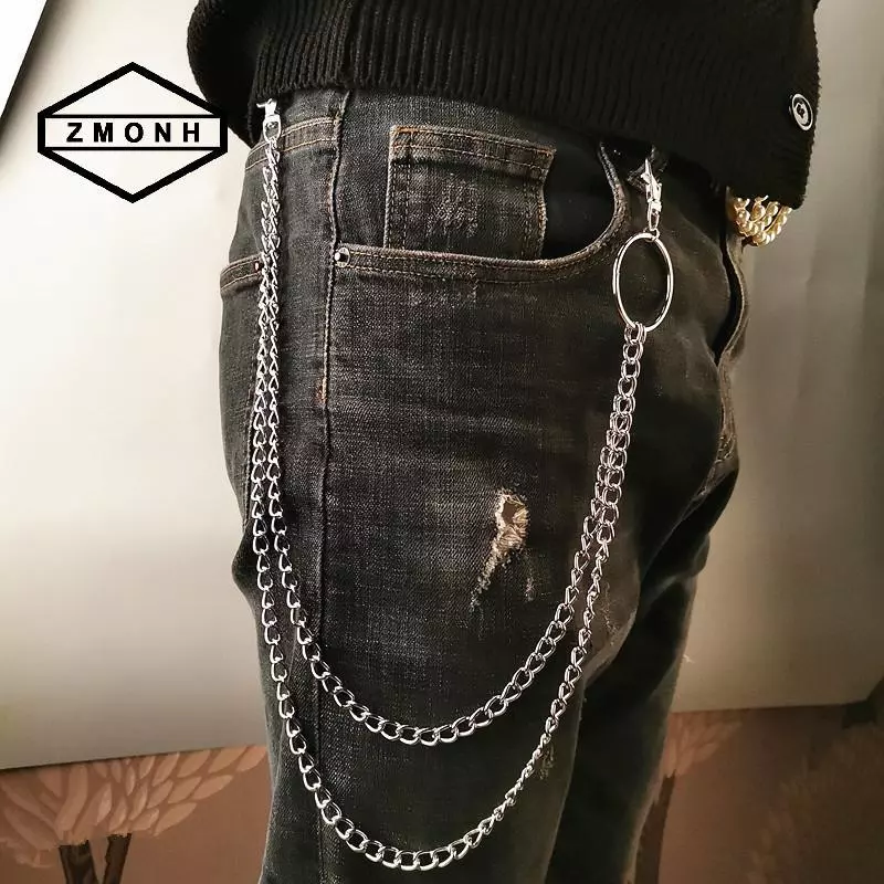 ZMONH 1 / 2 / 3 Lớp Dây Kim Loại Dài Dây Xích Ro Punk Móc Quần Quần Eo Liên Kết Ví Kim Loại Dây Xích Móc Khóa Vòng Móc Khóa Trang Sức HipHop * Mới