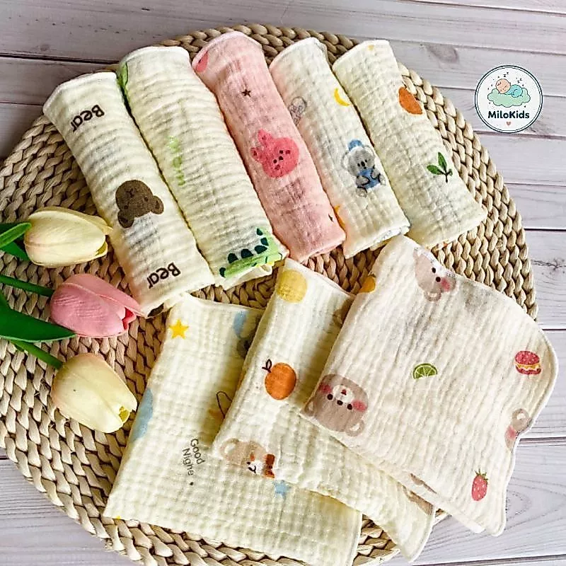 Set 10 khăn sữa musslin organic siêu mềm, thấm hút cho bé