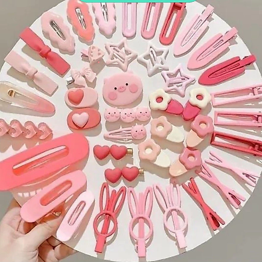 Set kẹp tóc Lợn Hồng🍒FREESHIP🍒SET 19 MÓN KẸP TÓC TONE HỒNG CƯNG XỈU chi tiết nhẹ nhàng xinh xắn kèm túi zip