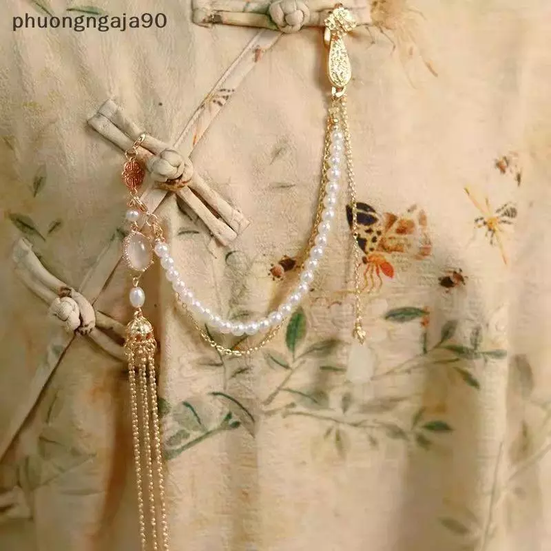 Giả Ngọc Trai Phụ Nữ Hanfu Trang Trí Đồ Trang Sức Thời Trang Dài Treo Tua Sườn Xám Phụ Kiện Hợp Kim Sườn Xám Ép Ve Áo
