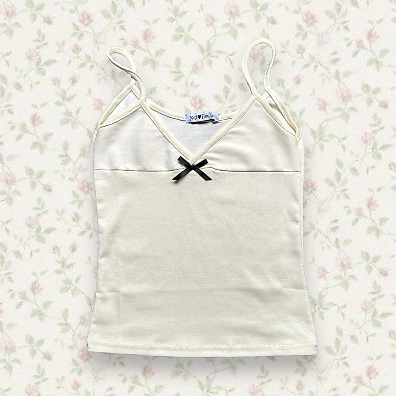 [SALE XẢ KHO] Áo cami dây đính nơ coquette thun borip siu 2s cổ V