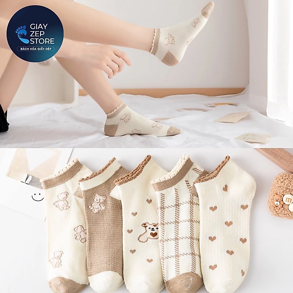 Combo 10 Đôi Tất Vớ Nữ Cổ Ngắn Bánh Bèo Hàn Quốc Ngẫu Nhiên-Co Giãn Thoáng Khí, Không Mùi Hôi