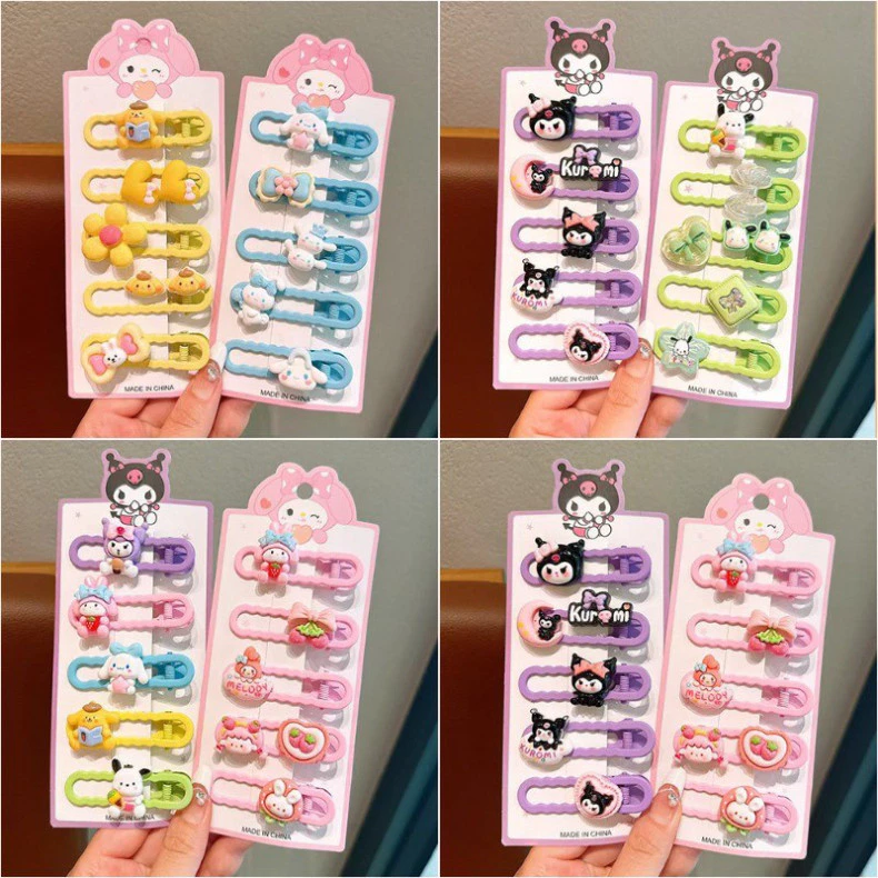 Sét 5 Chiếc Kẹp Tóc Mái Hình Kuromi ,Melody  đa đạng hình dáng màu sắc Cho Bé siêu xinh