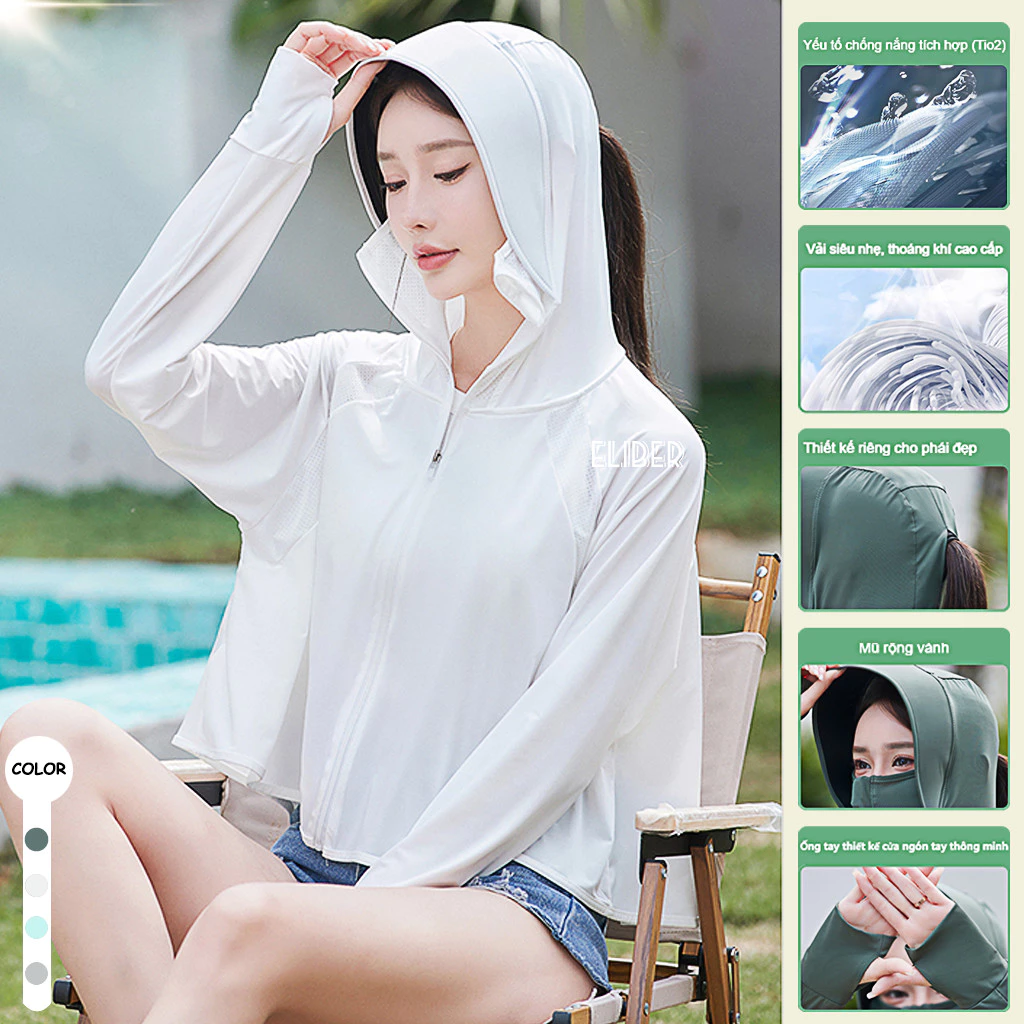 Áo chống nắng nữ UPF 50+ siêu mỏng nhẹ thoáng khí chống tia UV ngoài trời ELIBER - 1064