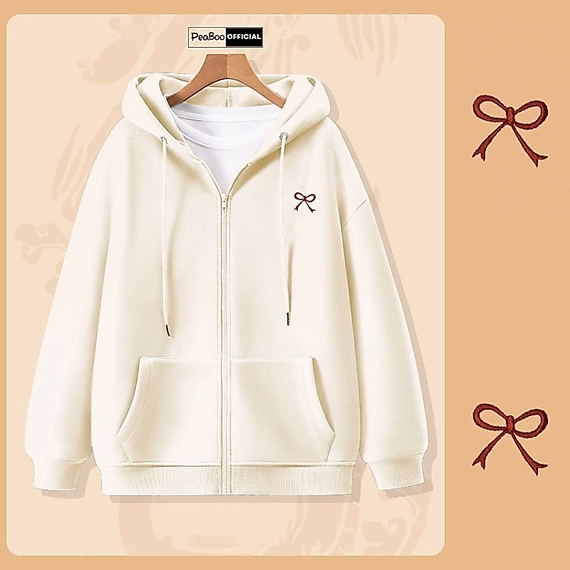 Áo Hoodie Zip THÊU, Áo Khoác Nam Nữ Unisex By PEABOO Mã HZ BST01 Hình Mini Chất Nỉ Bông Form Rộng Mũ 2 Lớp