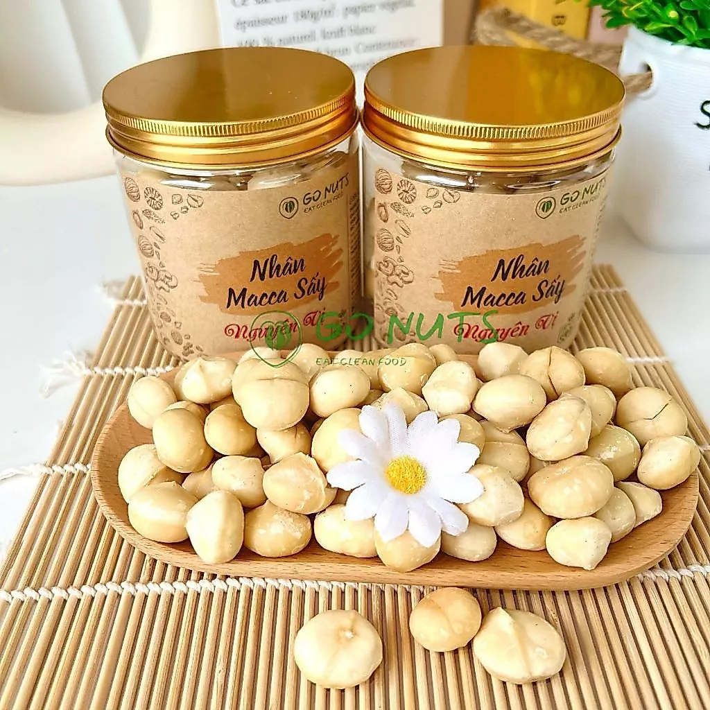 Nhân Macca sấy chín ăn liền đã tách vỏ GO NUTS hộp 250g, hạt macca size đại to đều thơm béo