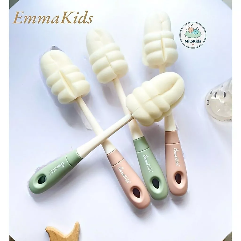 Cọ Rửa Bình Sữa Và Núm Ti Chính Hãng Emmakids 2in1, Cọ Mút Xốp Có Móc Treo Bền, Sạch Và Tiện
