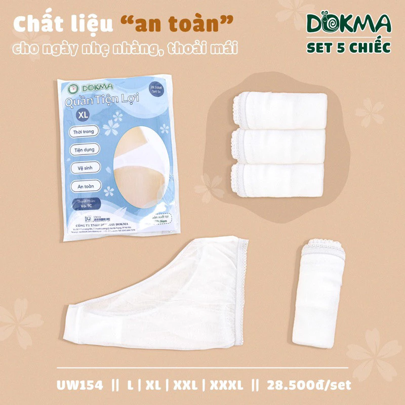 🤰 Quần Lót Cotton Dokma Dùng 1 Lần Cho Phụ Nữ – Chính Hãng Việt Nam, Vải TC Co Giãn Tiện Lợi Du Lịch