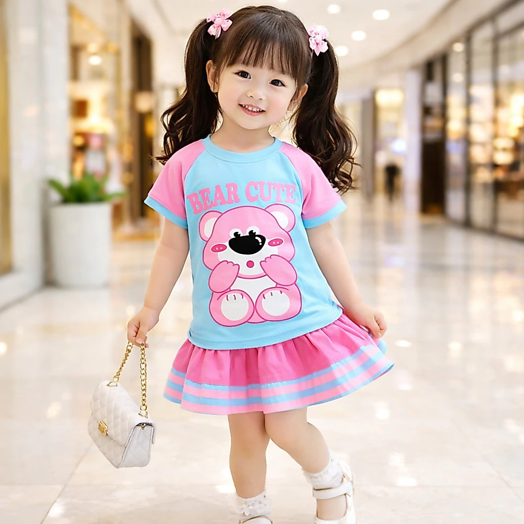 8 đến 35kg Set bộ váy bé gái thun cotton xinh xắn T170