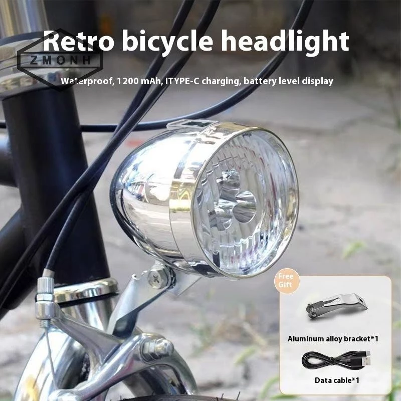 Đèn pha LED cổ điển ZMONH 3 chế độ ánh sáng Đèn trước Type-C Sạc xe đạp cổ điển cổ điển Phụ kiện đi xe đạp * mới