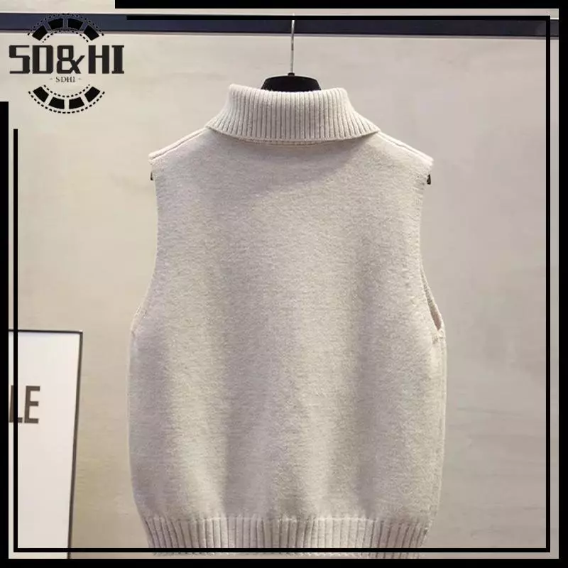 [SD & HI] Áo Vest Không Tay Dệt Kim Nữ Màu Trơn Ve Áo Phong Cách Hàn Quốc Thu Đông Lớp Cơ Bản Trường Học Ngoài Trời (vn)