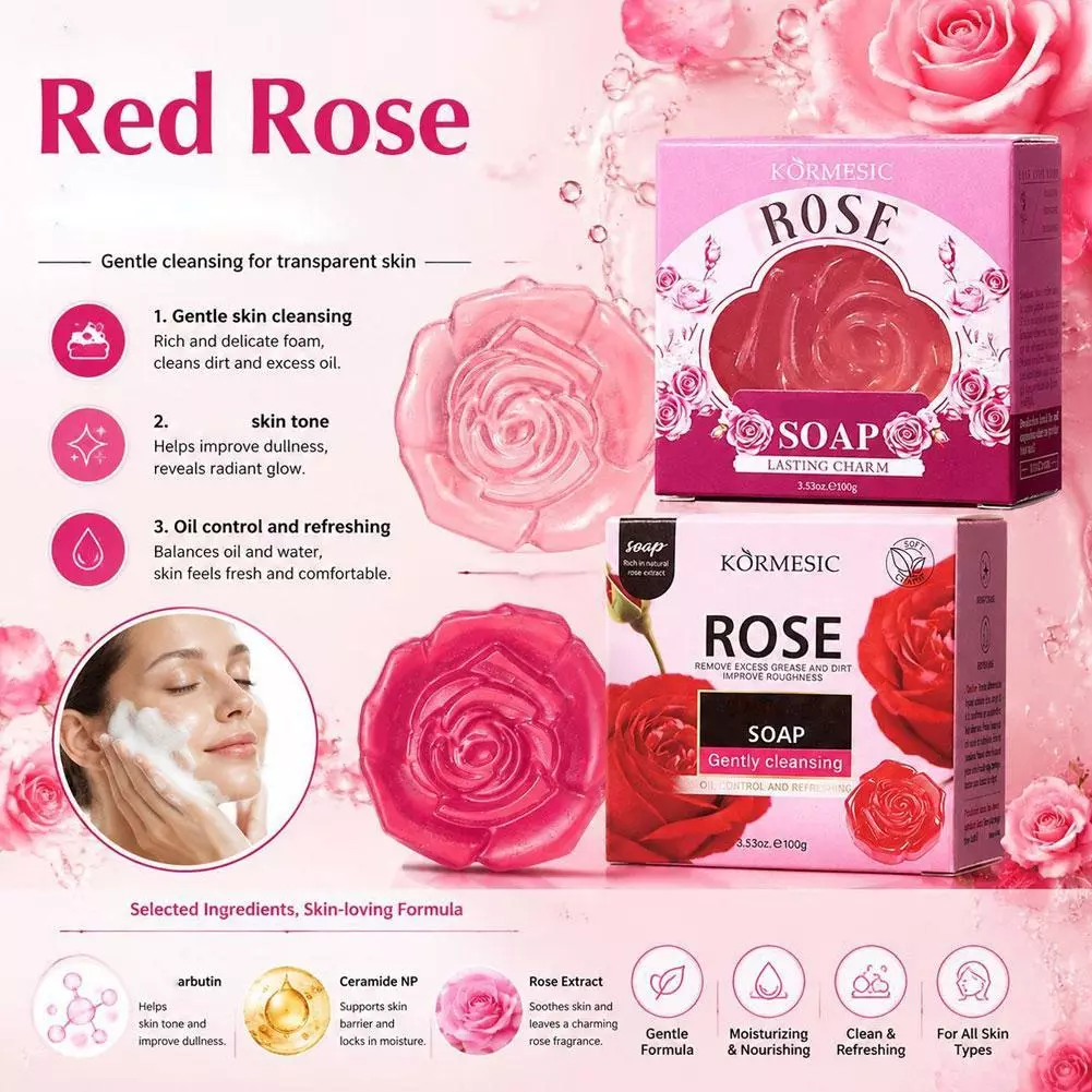 Xà Phòng Hoa Hồng KORMESIC Xà Phòng Làm Sạch Hương Thơm Lâu Trôi Rose Soap 100g