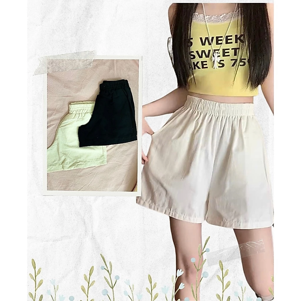 Quần Đùi Nữ Đũi Vân Mây – Chất Đũi Mát Nhẹ, Suông Basic Dễ Phối Đen Be